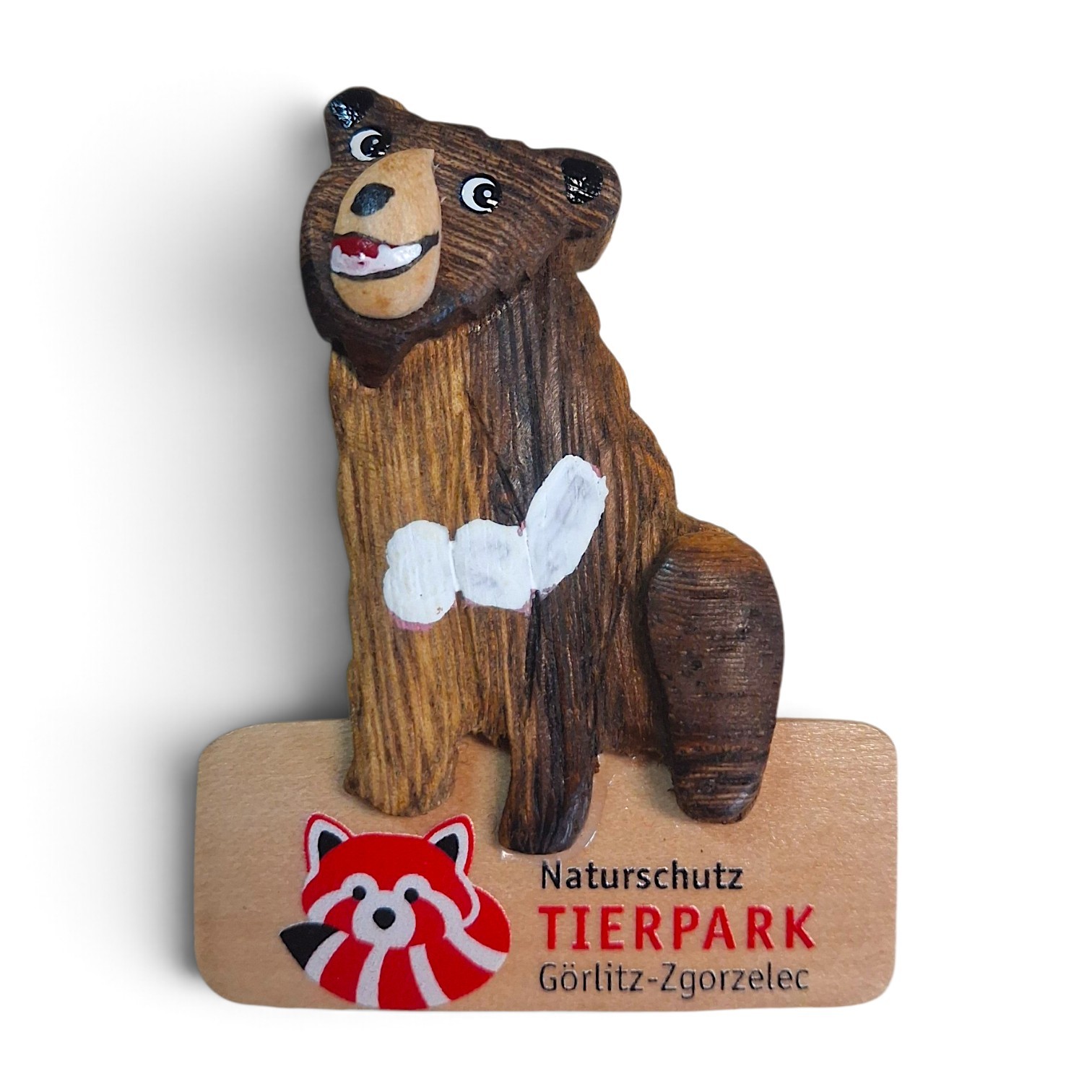 Holz Magnet Bär mit Tierpark Logo